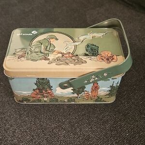 Girl Scouts Camping Scene Storage Tin - Green and Tan